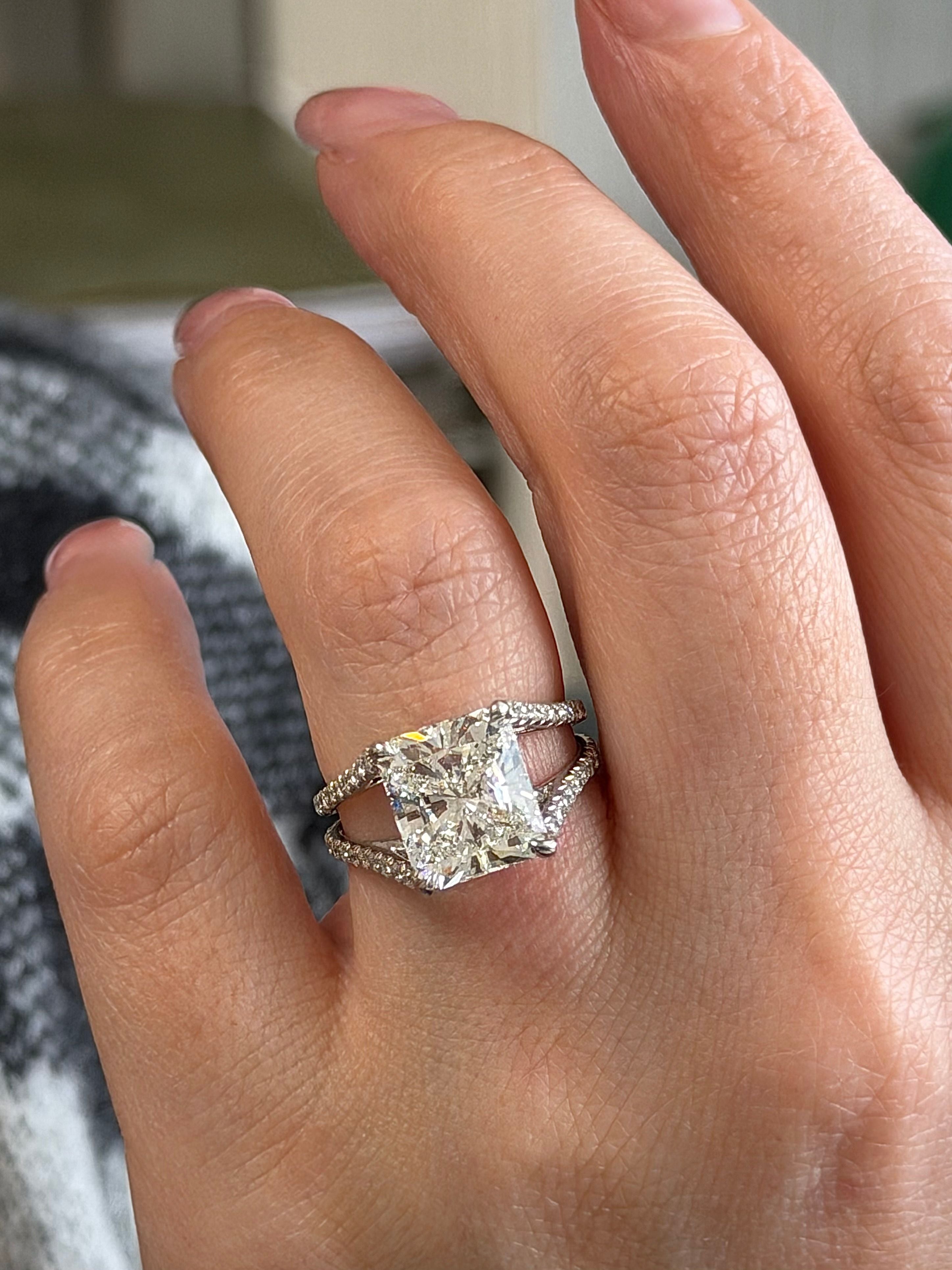 Radiant Cut Three Stone Split Shank Diamond Ring