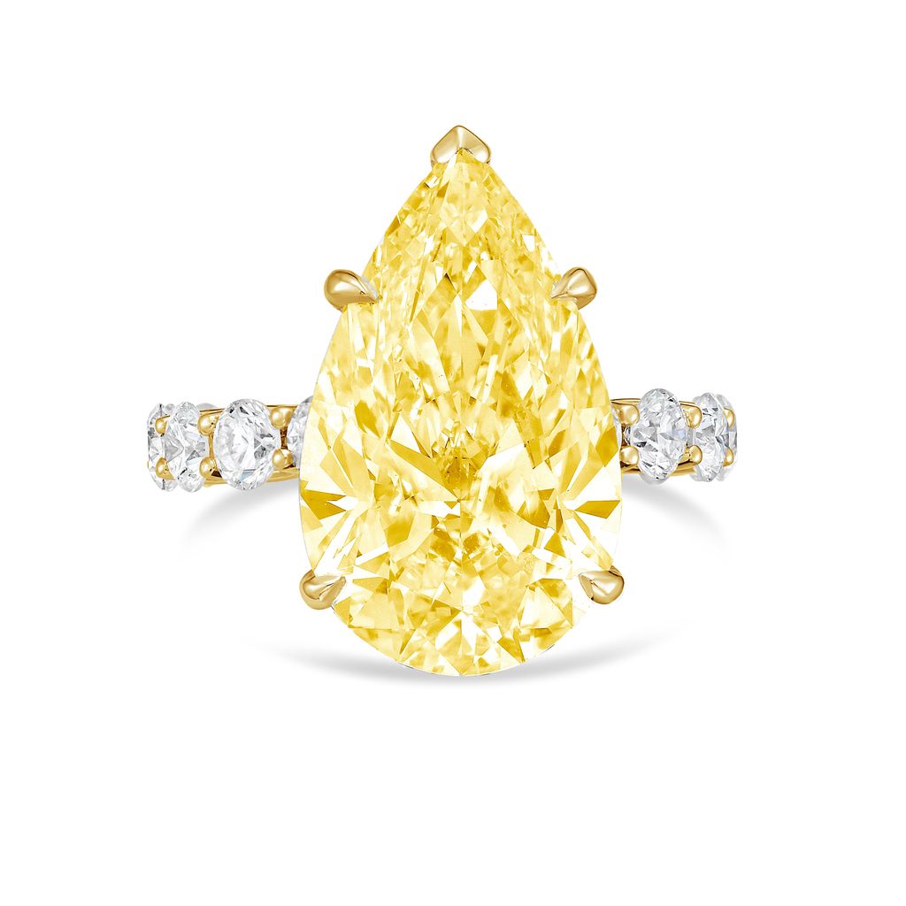 Lab-Grown Yellow Pear Diamond Engagement Pave Ring, 18K Gold