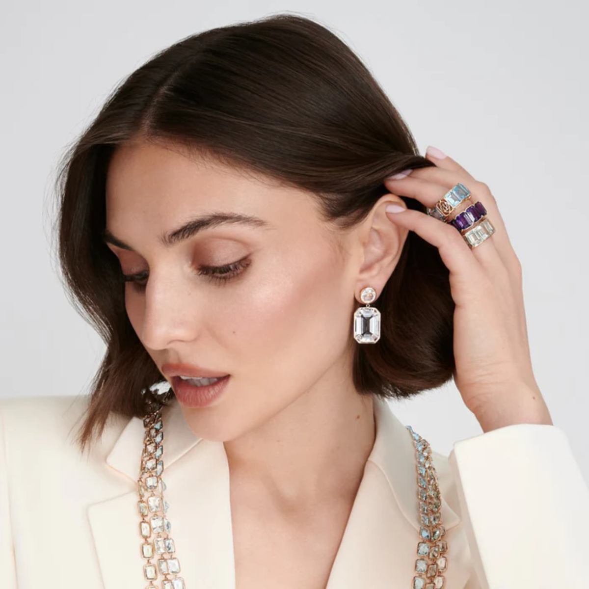 Green Amethyst Bezel EMERALD CUT ETERNITY BAND