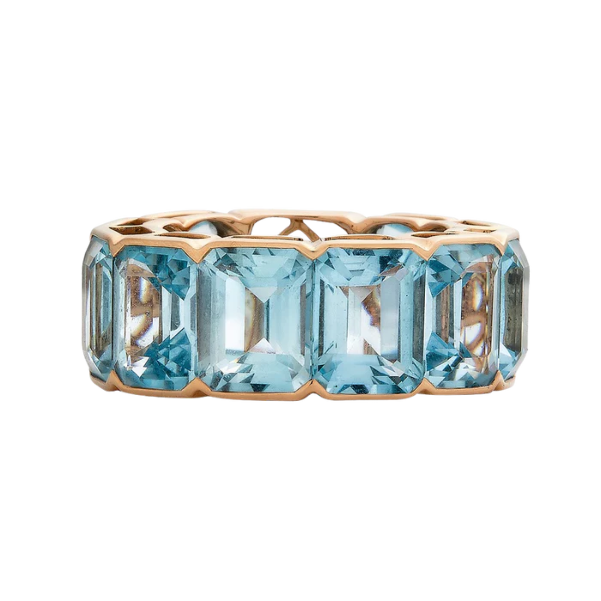 Blue Topaz Bezel EMERALD CUT ETERNITY BAND
