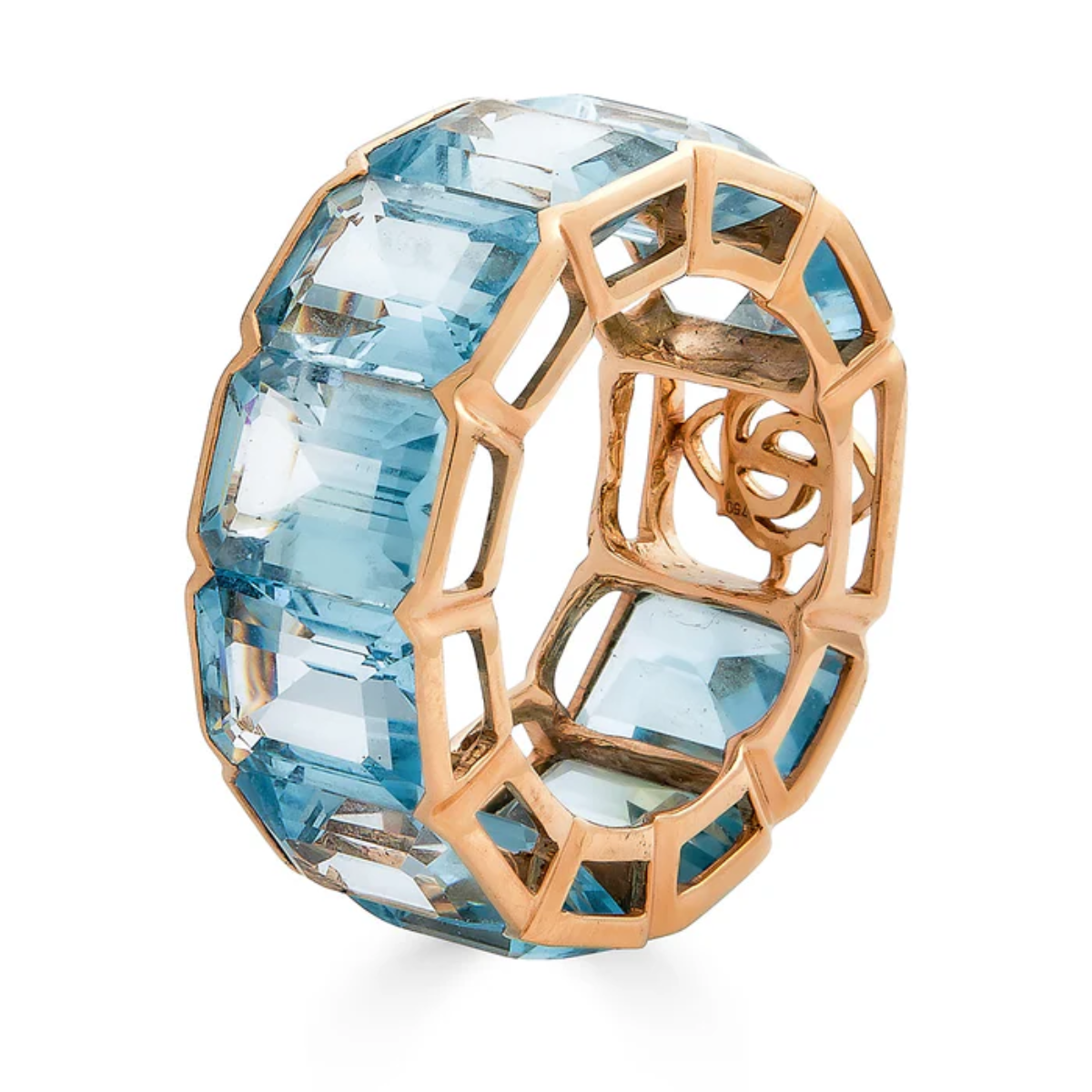 Blue Topaz Bezel EMERALD CUT ETERNITY BAND