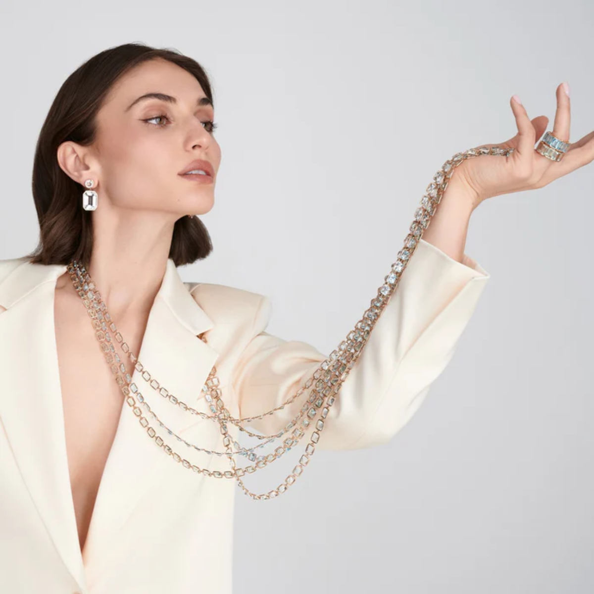 White Topaz Bezel EMERALD CUT ETERNITY BAND