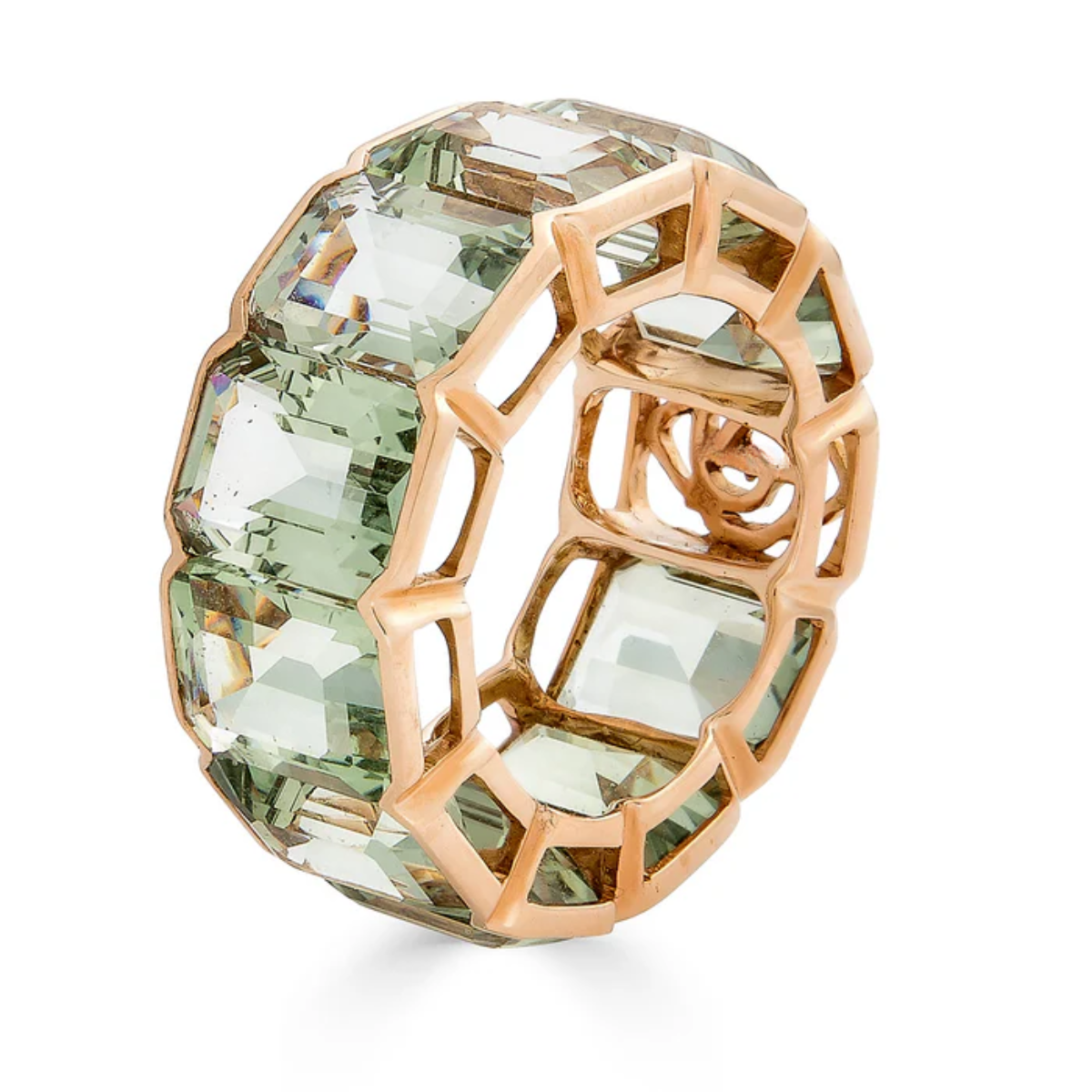 Green Amethyst Bezel EMERALD CUT ETERNITY BAND