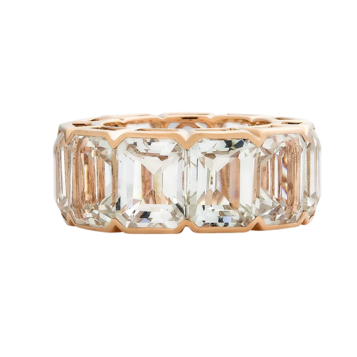 White Topaz Bezel EMERALD CUT ETERNITY BAND