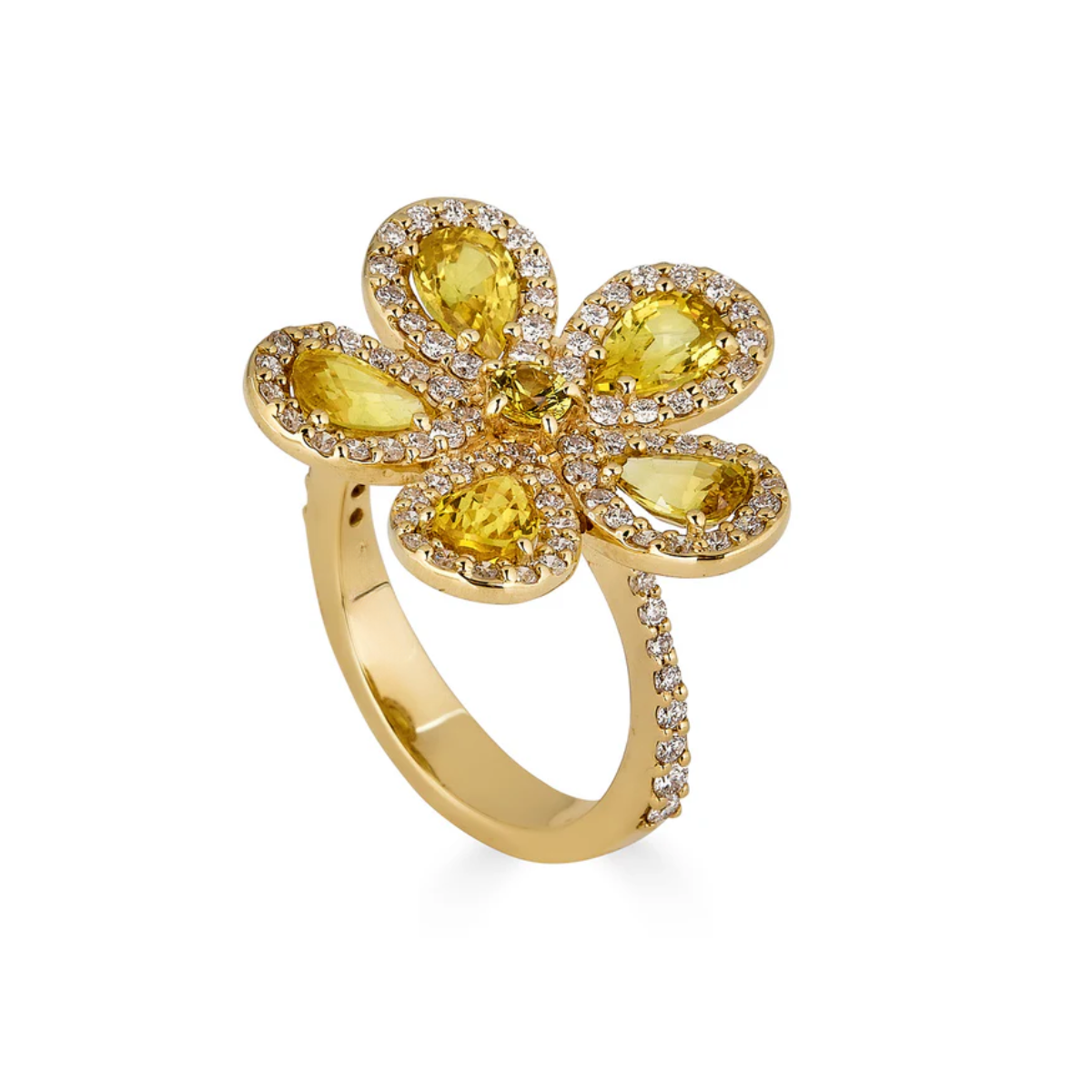 Yellow Sapphire Flower Ring