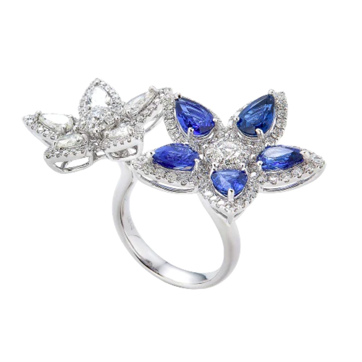 Double Flower Diamond Sapphire Ring