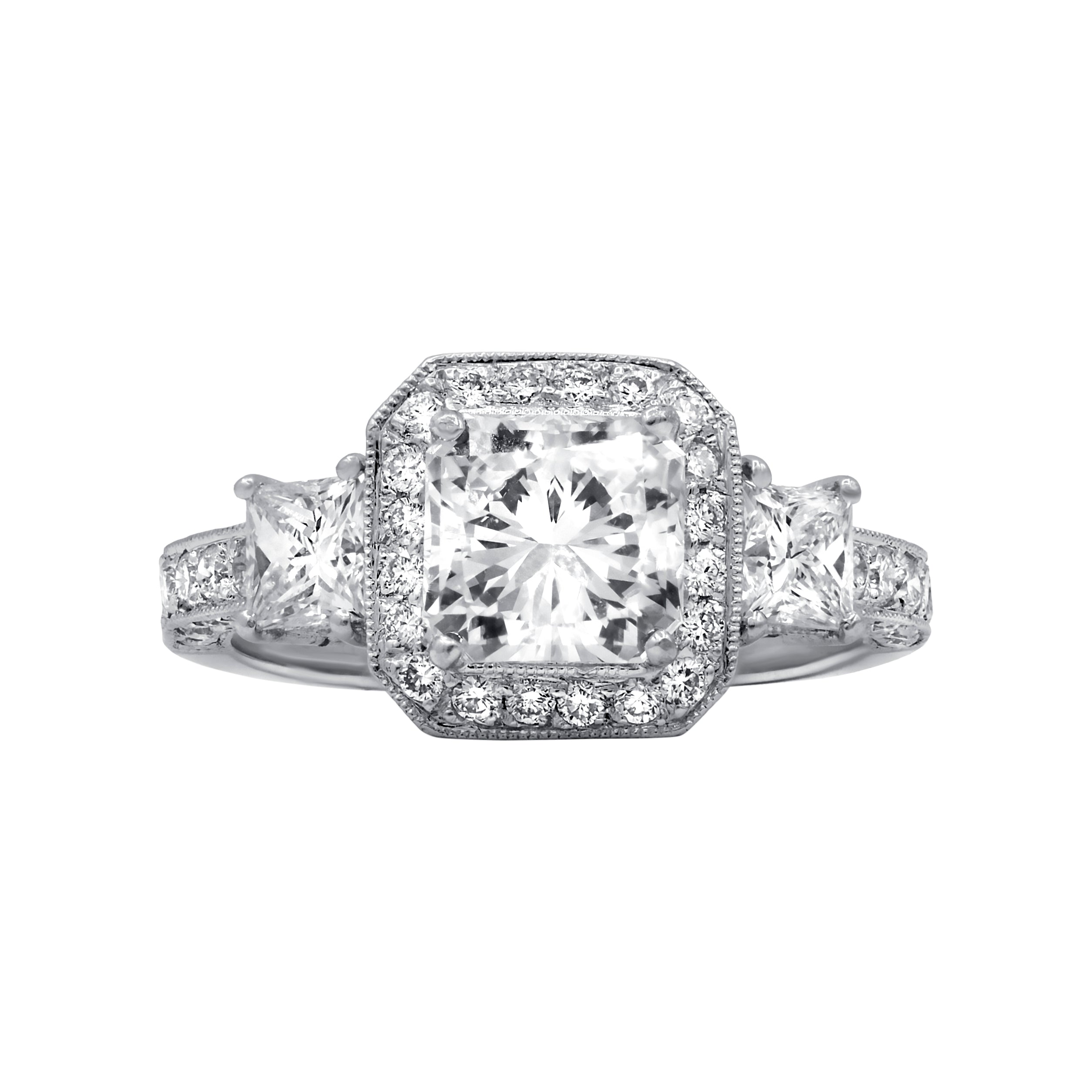 Three Stone Radiant Cut Diamond Ring