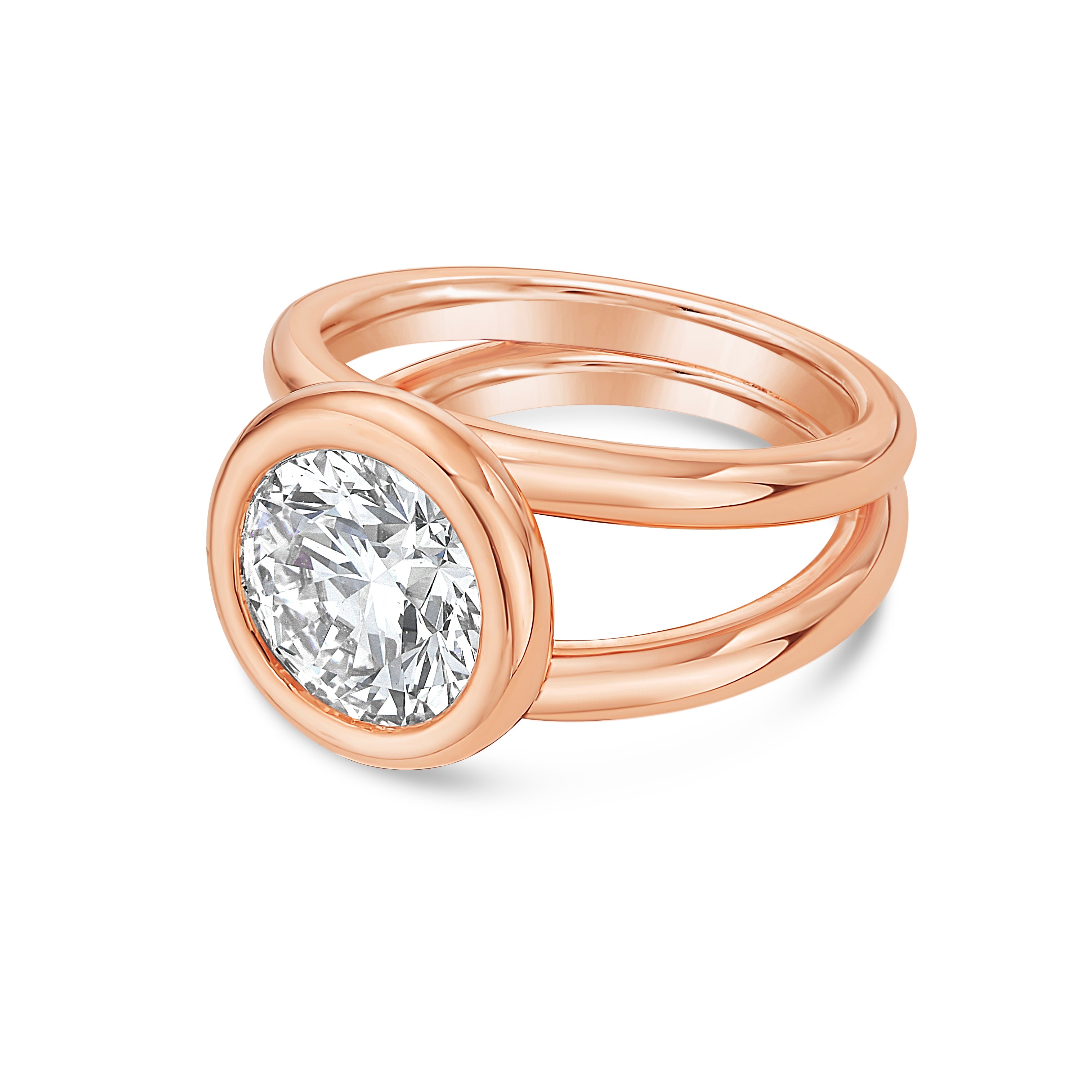 Lab Grown Round Bezel Diamond Split Shank Ring