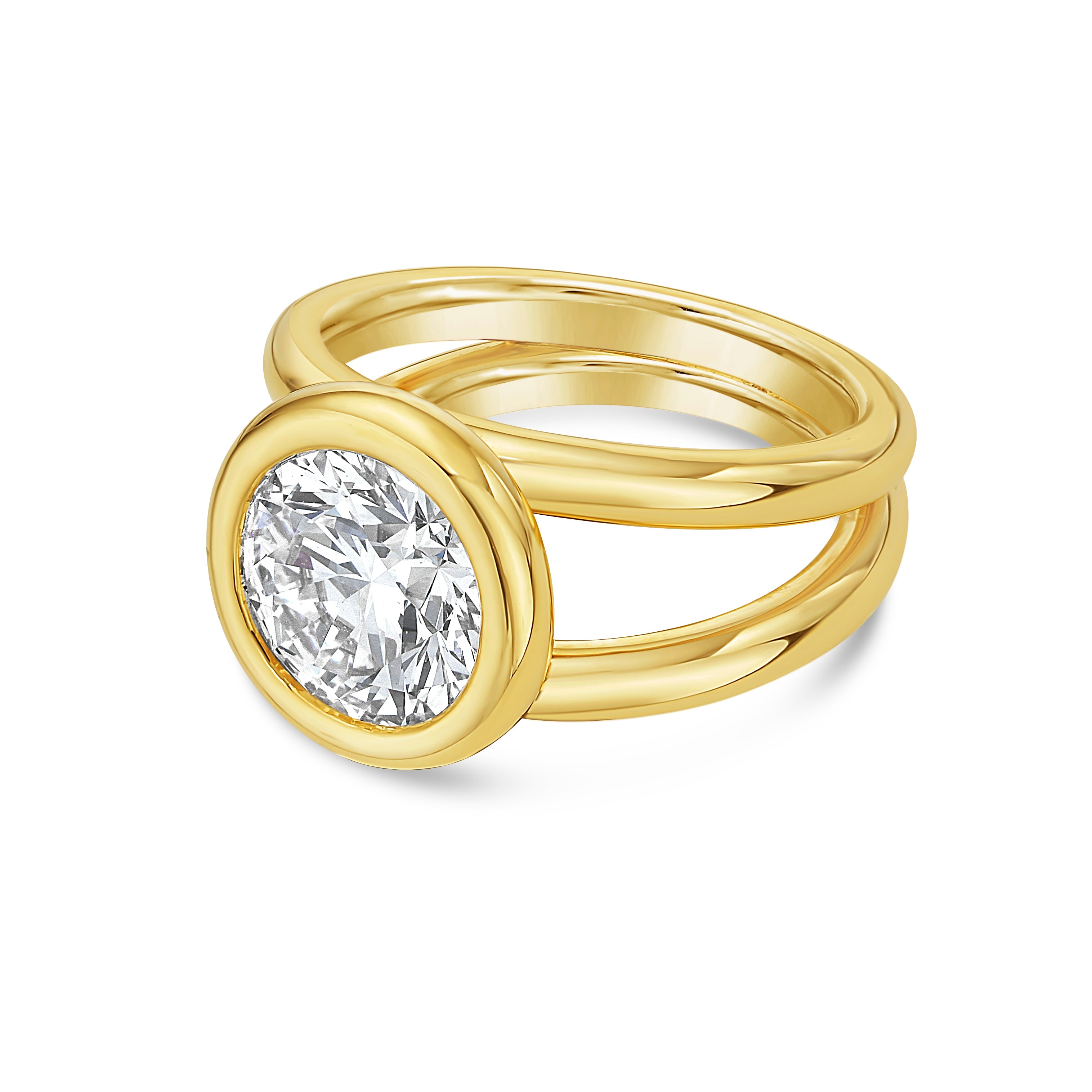 Lab Grown Round Bezel Diamond Split Shank Ring