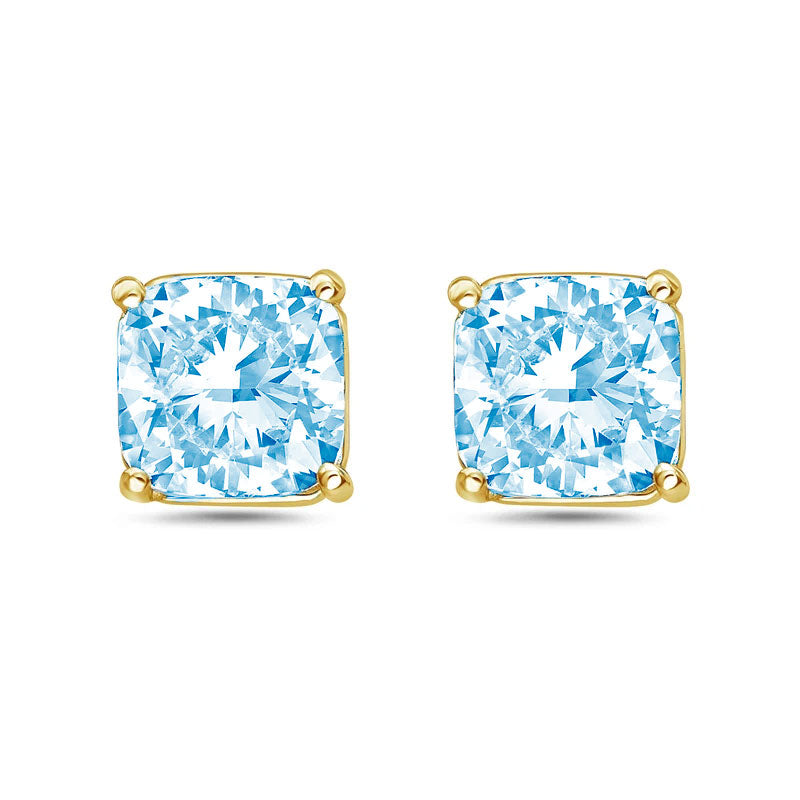 Lab-Grown Blue Cushion Diamond Stud Earrings, 4-Prong, 14K Gold