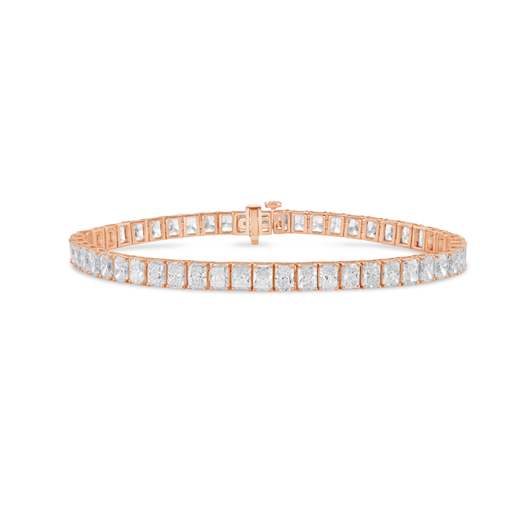 Rose gold lab grown radiant cut diamond line bracelet, low profile