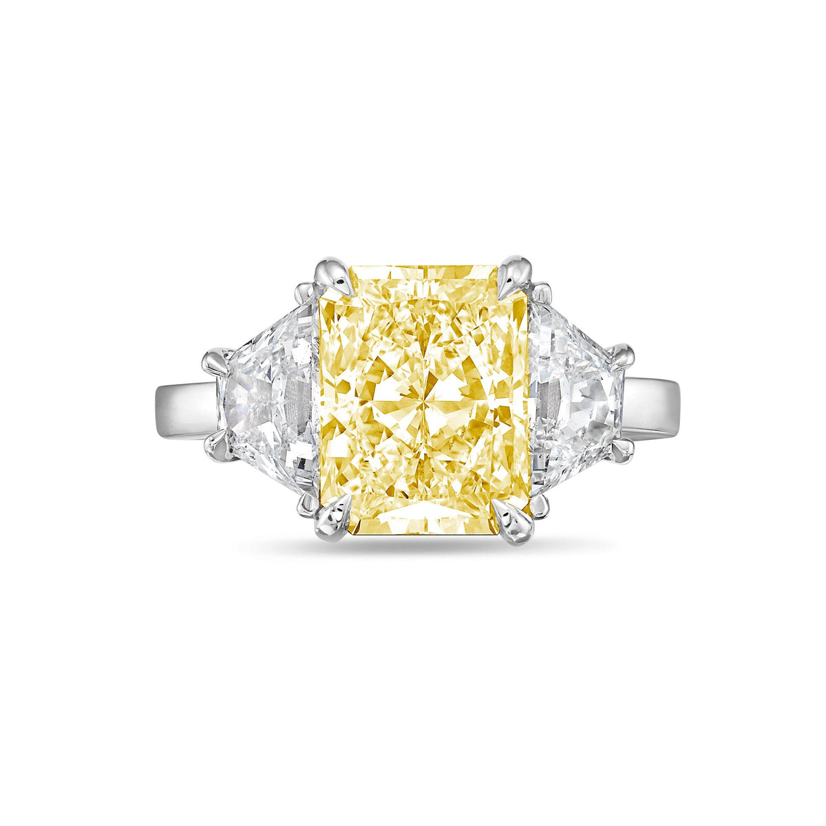 Lab-Grown Yellow Radiant Three-Stone Engagement Ring with Trapezoids, 14K Gold