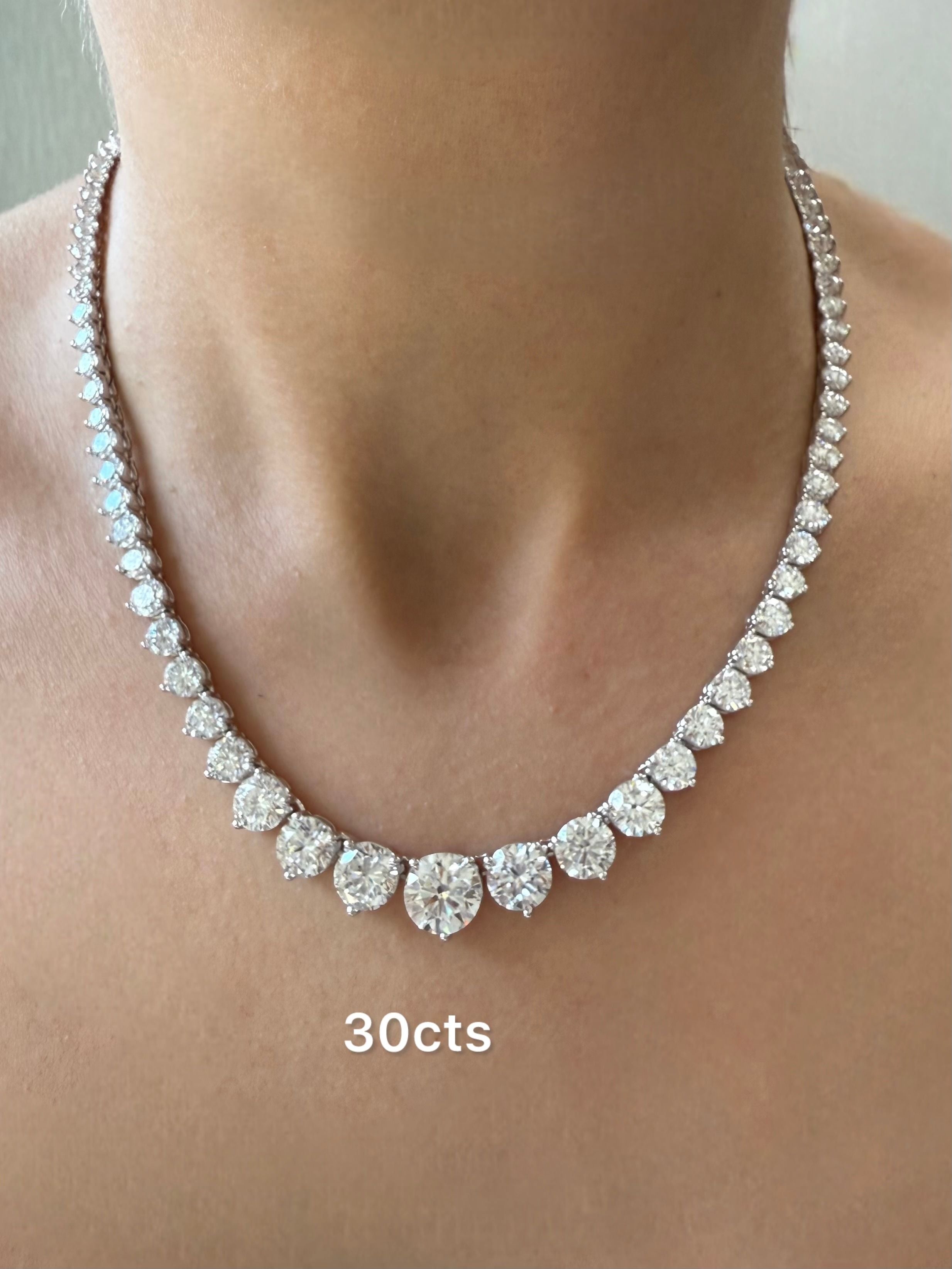 Lab Grown Graduated 3 Prong Tennis Necklace