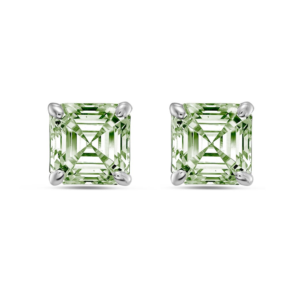 Lab-Grown Green Asscher Diamond Stud Earrings, 4-Prong, 14K Gold
