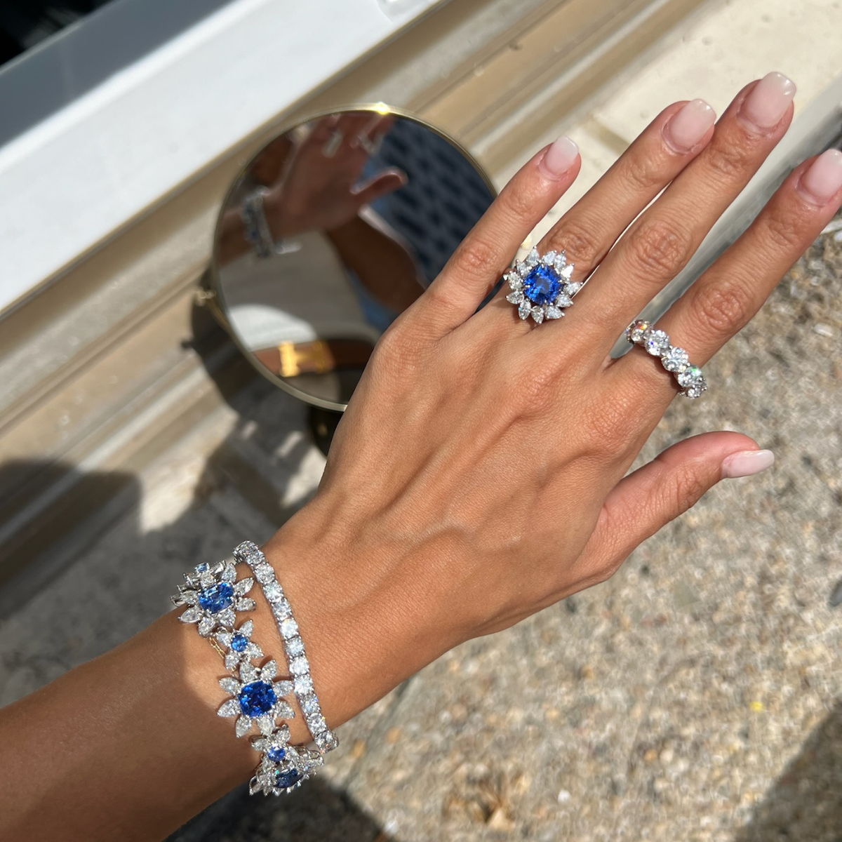 Sapphire Diamond Flower Ring