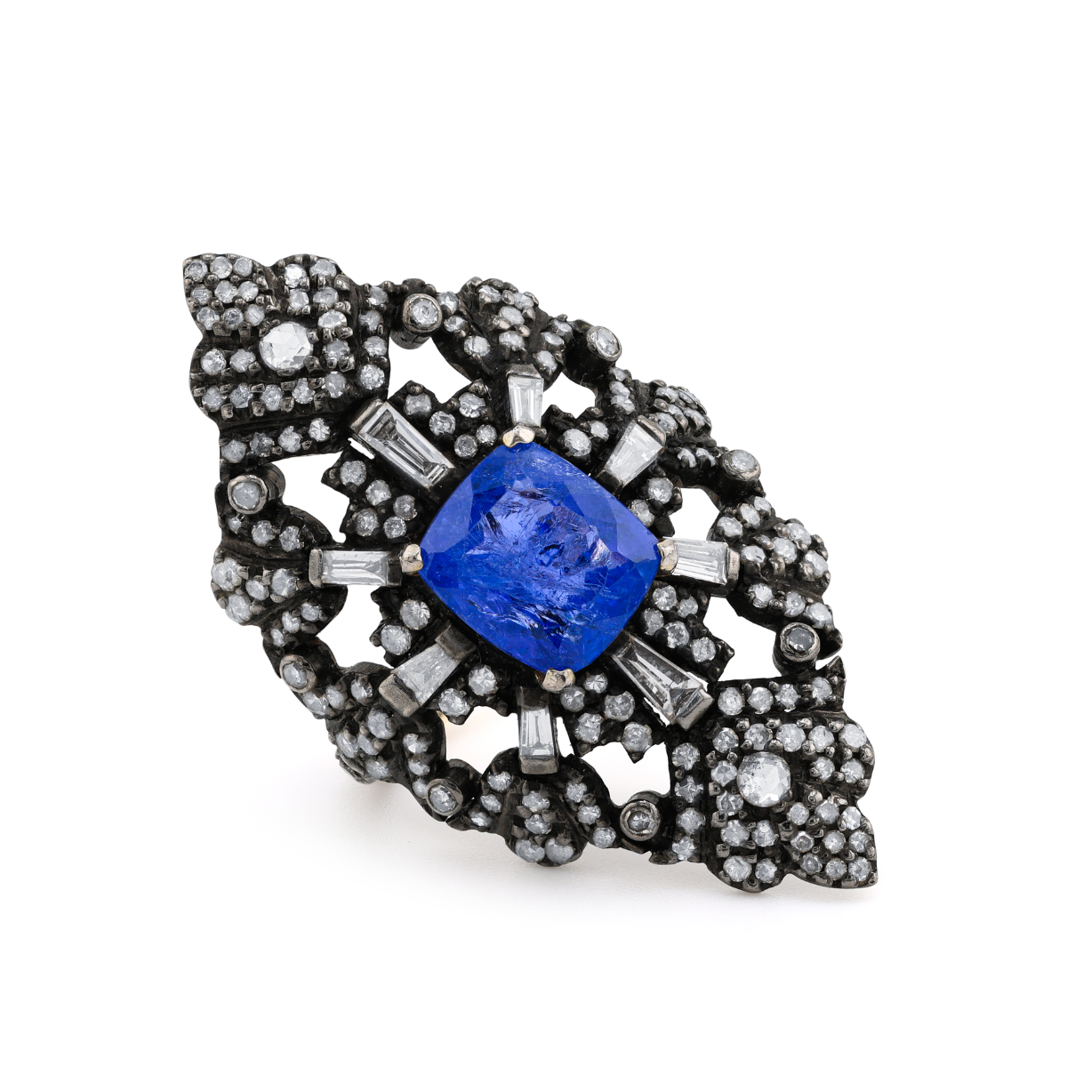 Sapphire Rhodium Art Deco Ring