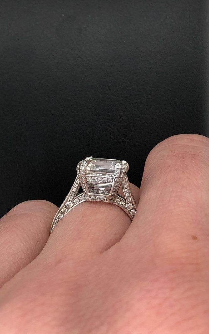 Asscher Cut Diamond With Micropave Band Ring
