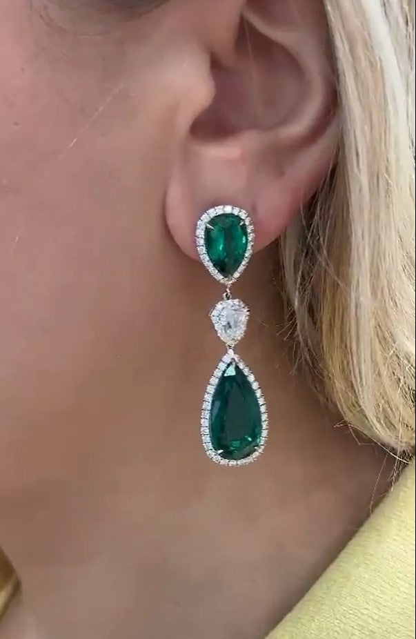 Emerald Halo Drop Earrings