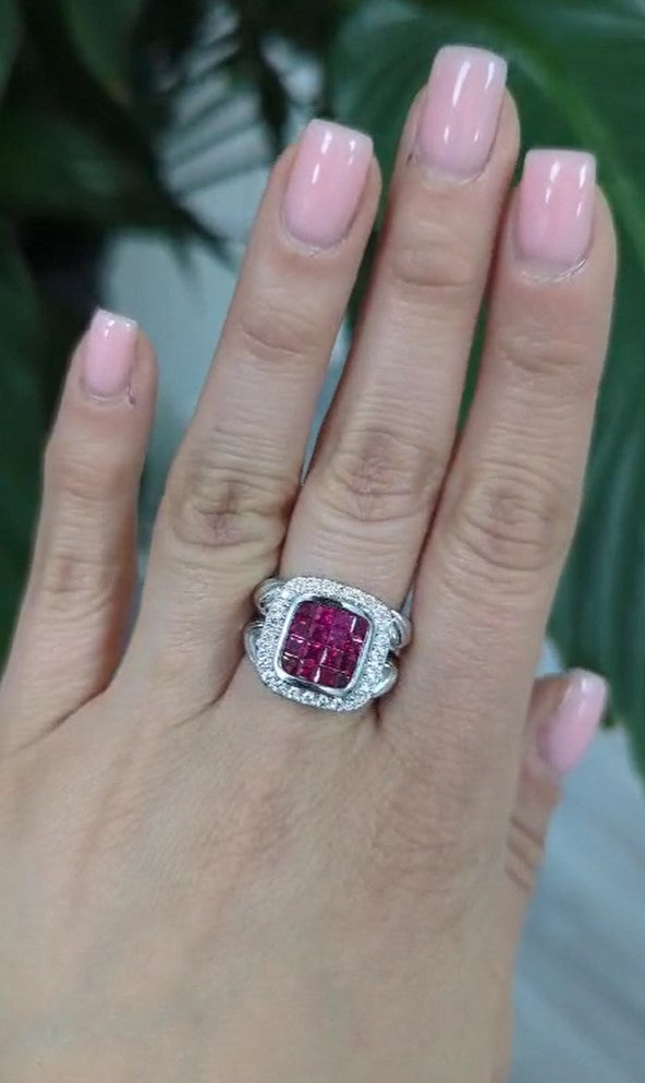 Ruby Diamond Halo Ring