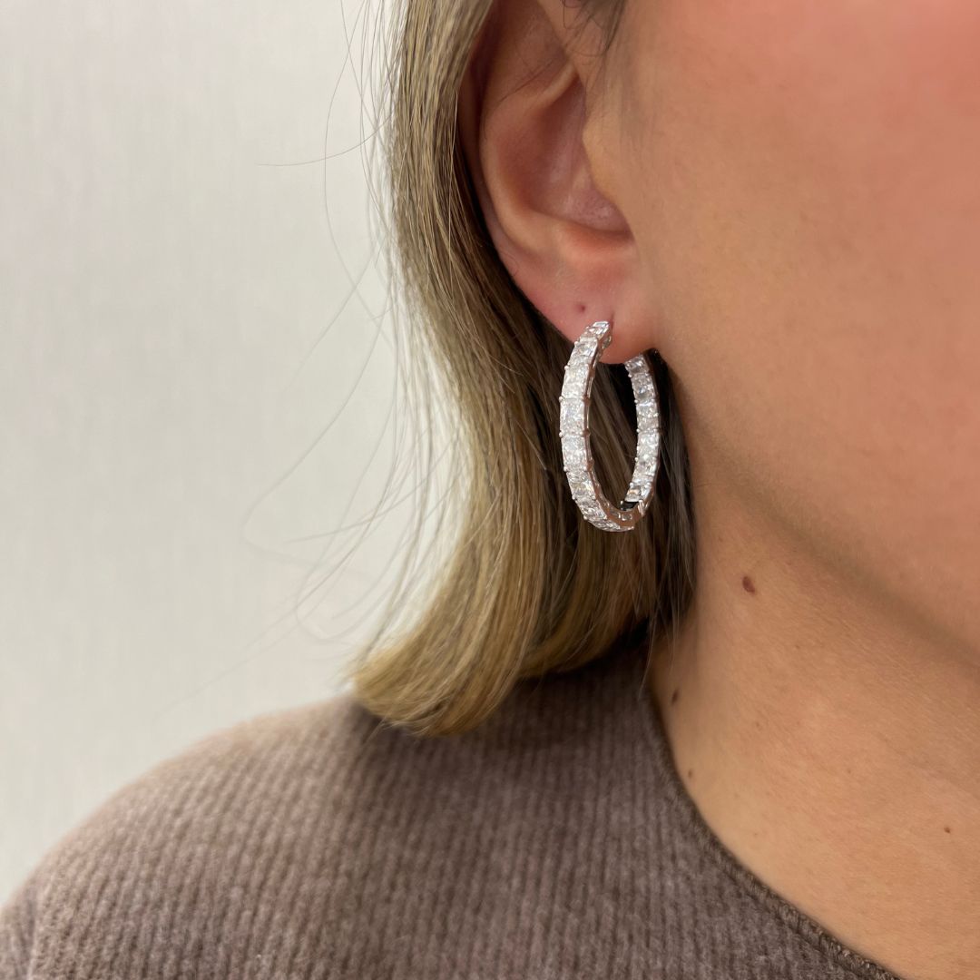 Lab Grown Radiant Cut In & Out Diamond Hoop Earrings