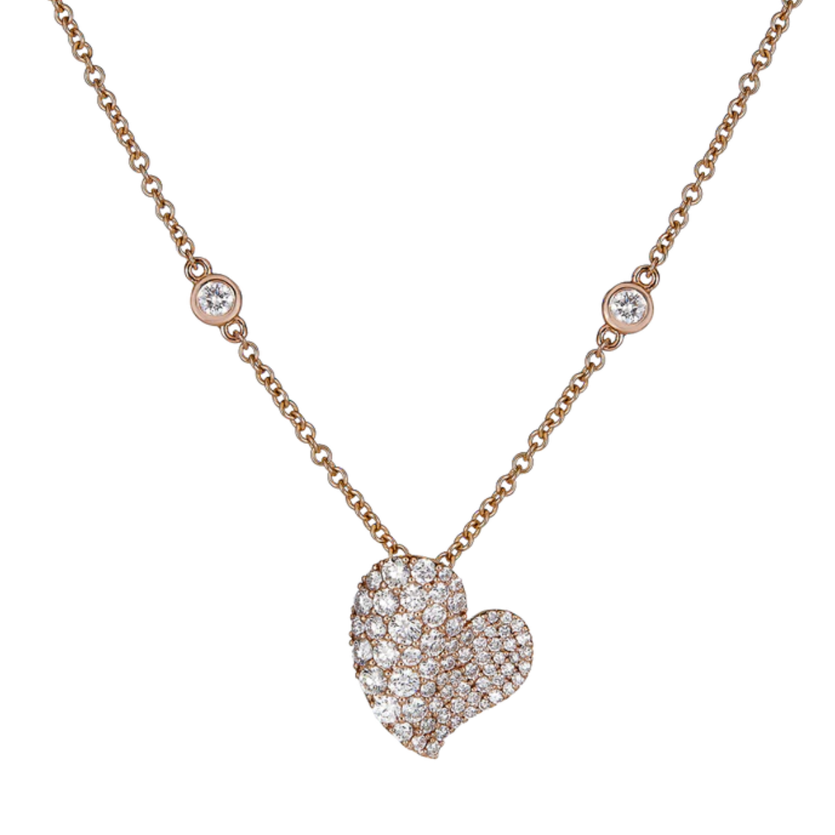 Small diamond wave heart necklace in white gold, elegant everyday jewelry
