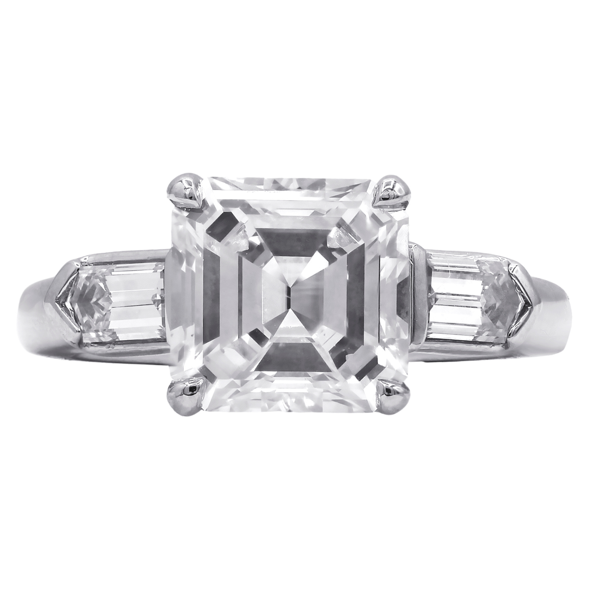 Square Emerald Cut With Side Bullet-Shaped Diamond Ring