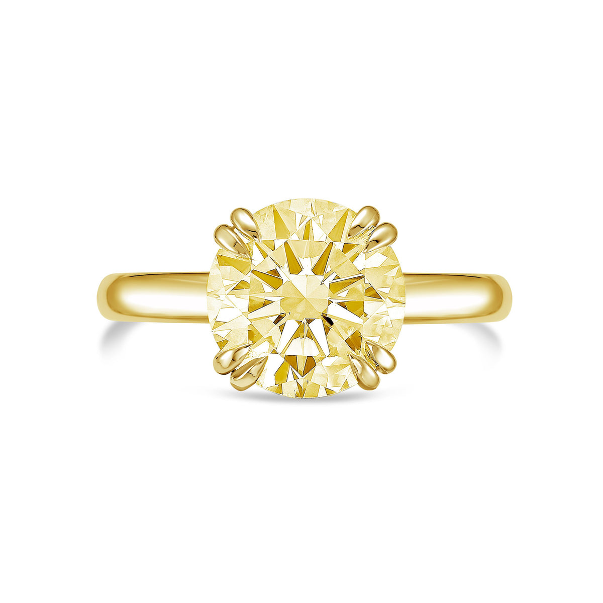 Lab-Grown Yellow Round Split Claw Engagement Ring, 14k Gold