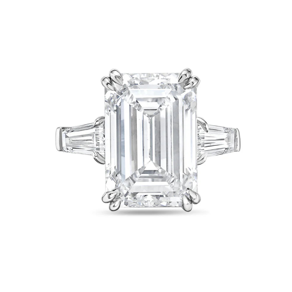 Three Stone Emerald Cut With Side Baguette Cut Diamonds Ring