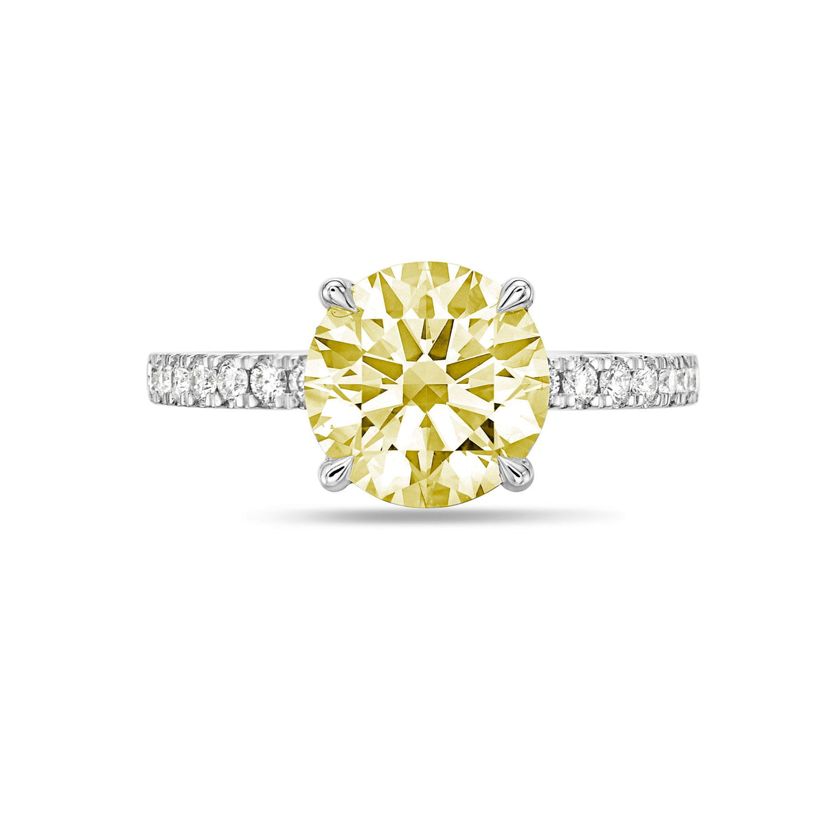 Lab-Grown Yellow Round Diamond Pavé Band Engagement Ring, 14K Gold