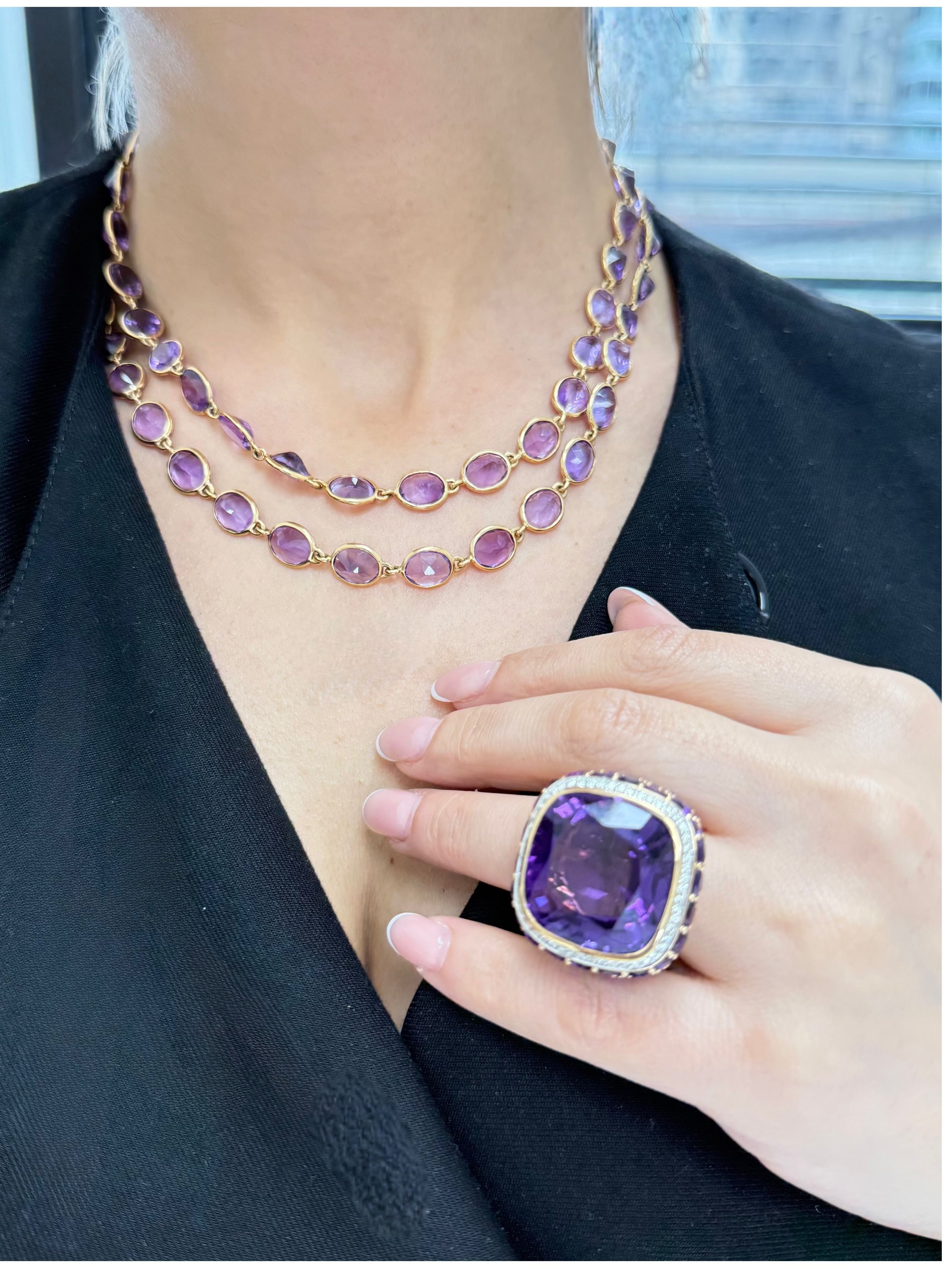 Bezel Set Oval Amethyst Necklace