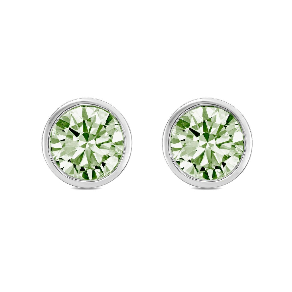 Lab-Grown Bezel Round Green Diamond Studs, 14K Gold