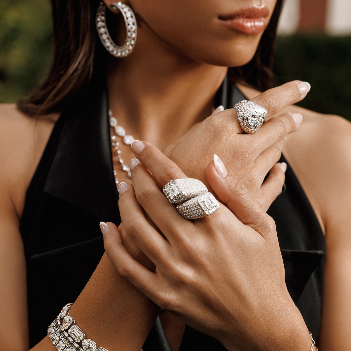 diamond hoops, rings, tennis bracelets, diamonds by the yard necklace