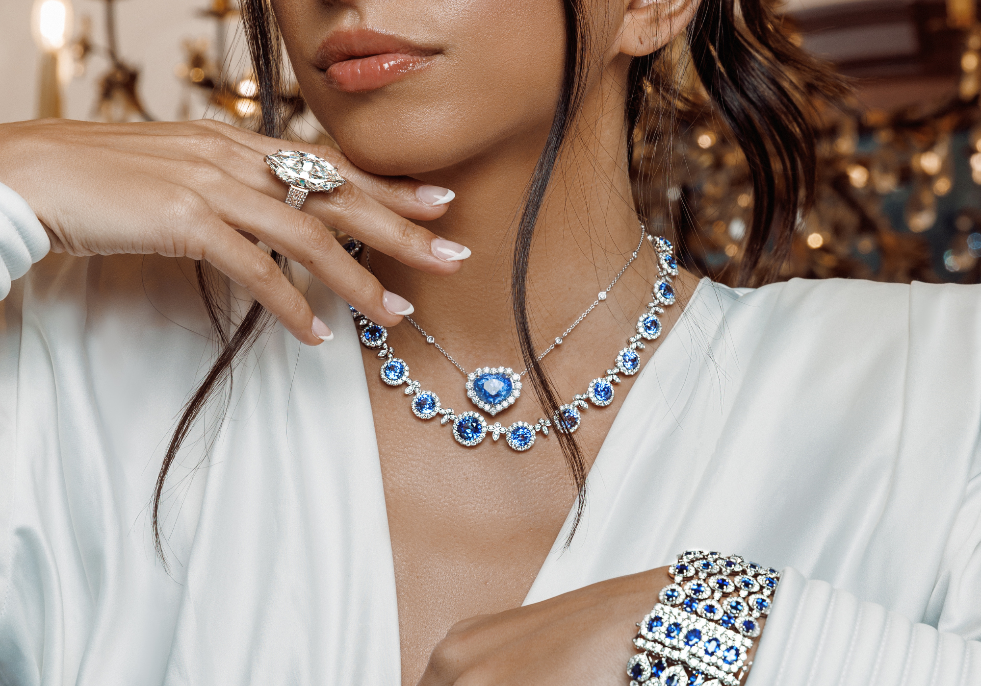 Heart Shaped Sapphire Pendant Necklace | blue | bridal | diamonds