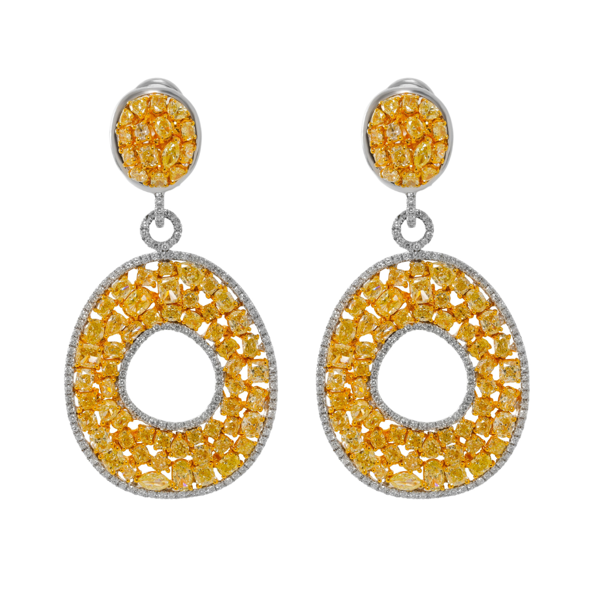 Rose Cut Yellow Diamond Circle Drop Earring