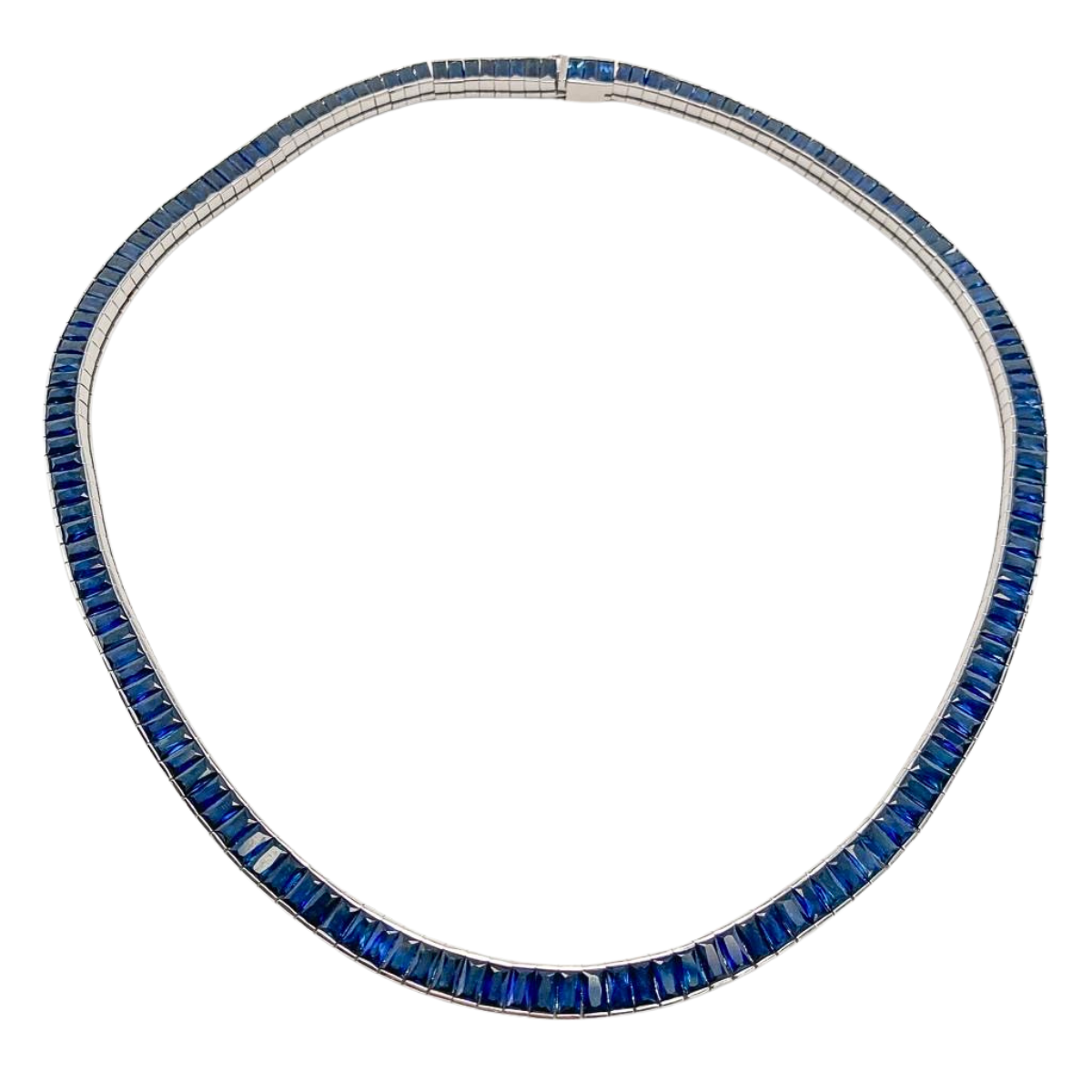 28cts Emerald Cut Sapphire Tennis Necklace