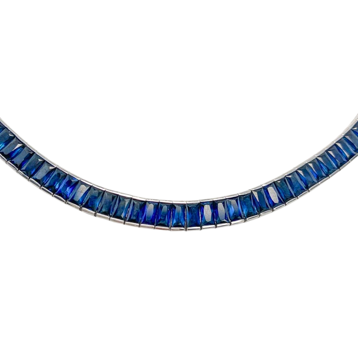 28cts Emerald Cut Sapphire Tennis Necklace