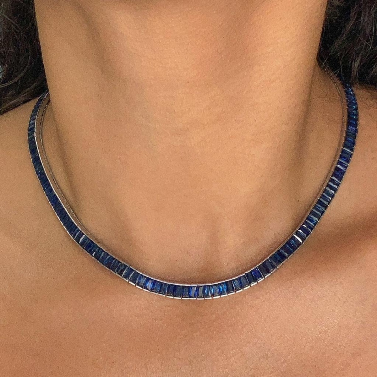 28cts Emerald Cut Sapphire Tennis Necklace