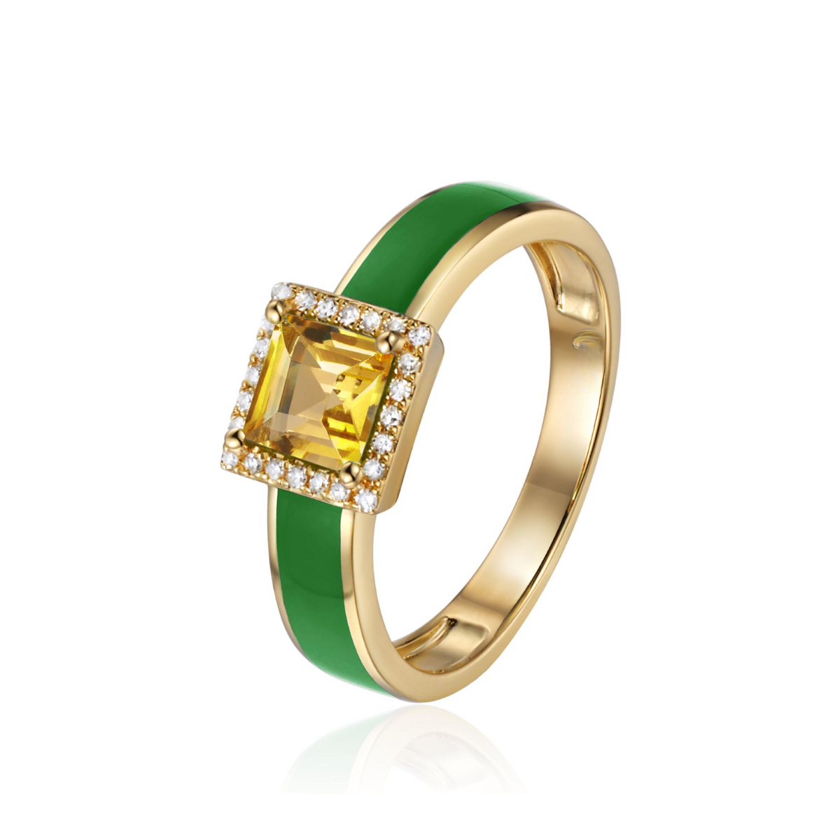 Yellow Citrine Enamel Ring