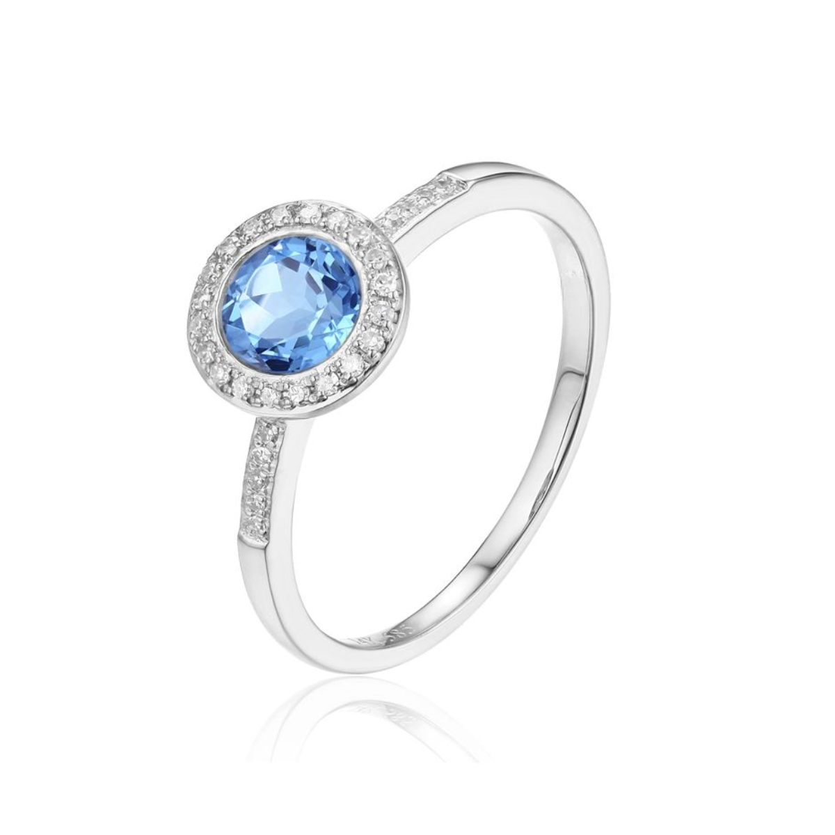 blue diamond halo engagement ring