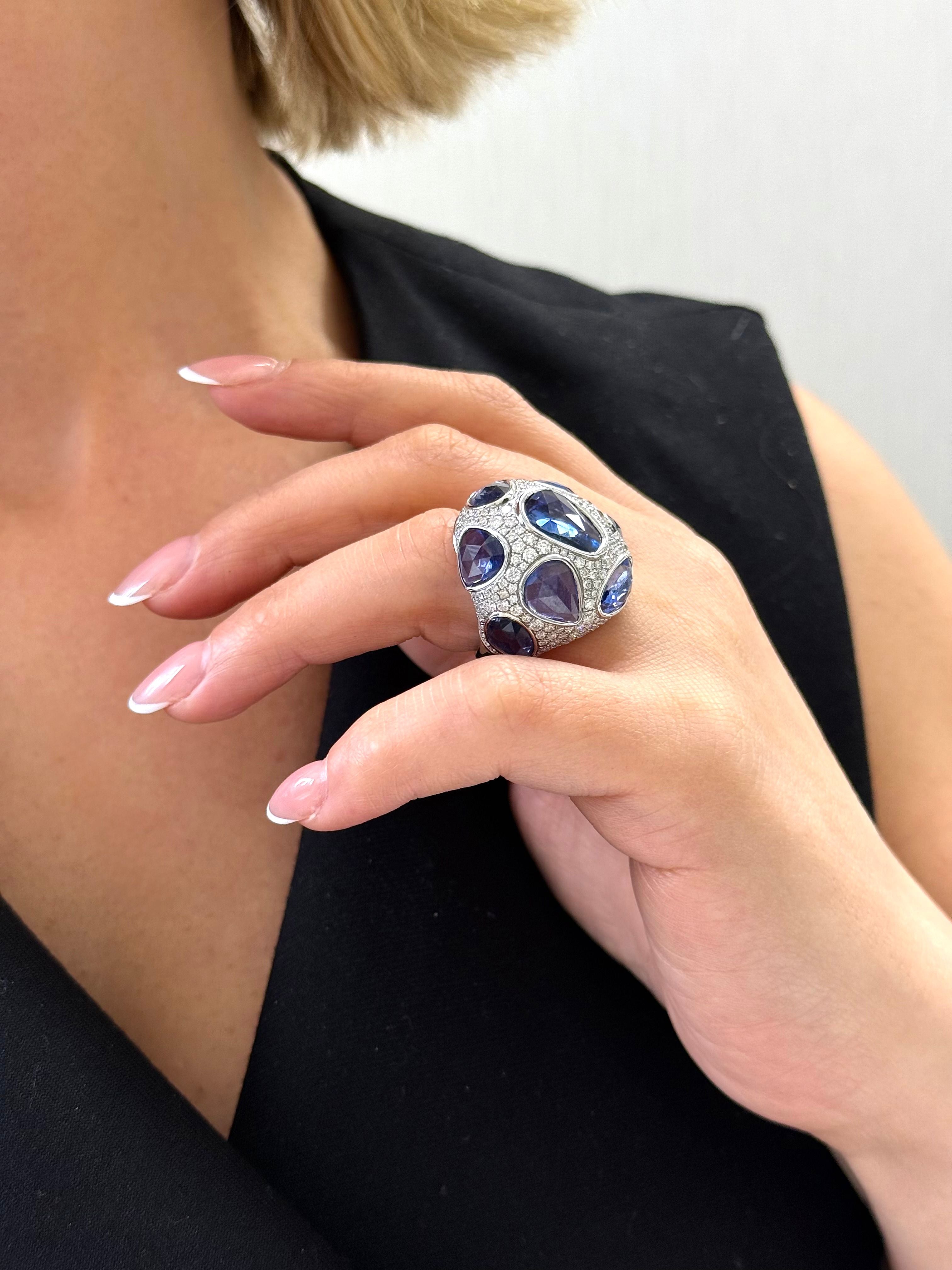 Rose Cut Blue Sapphire Diamond Ring