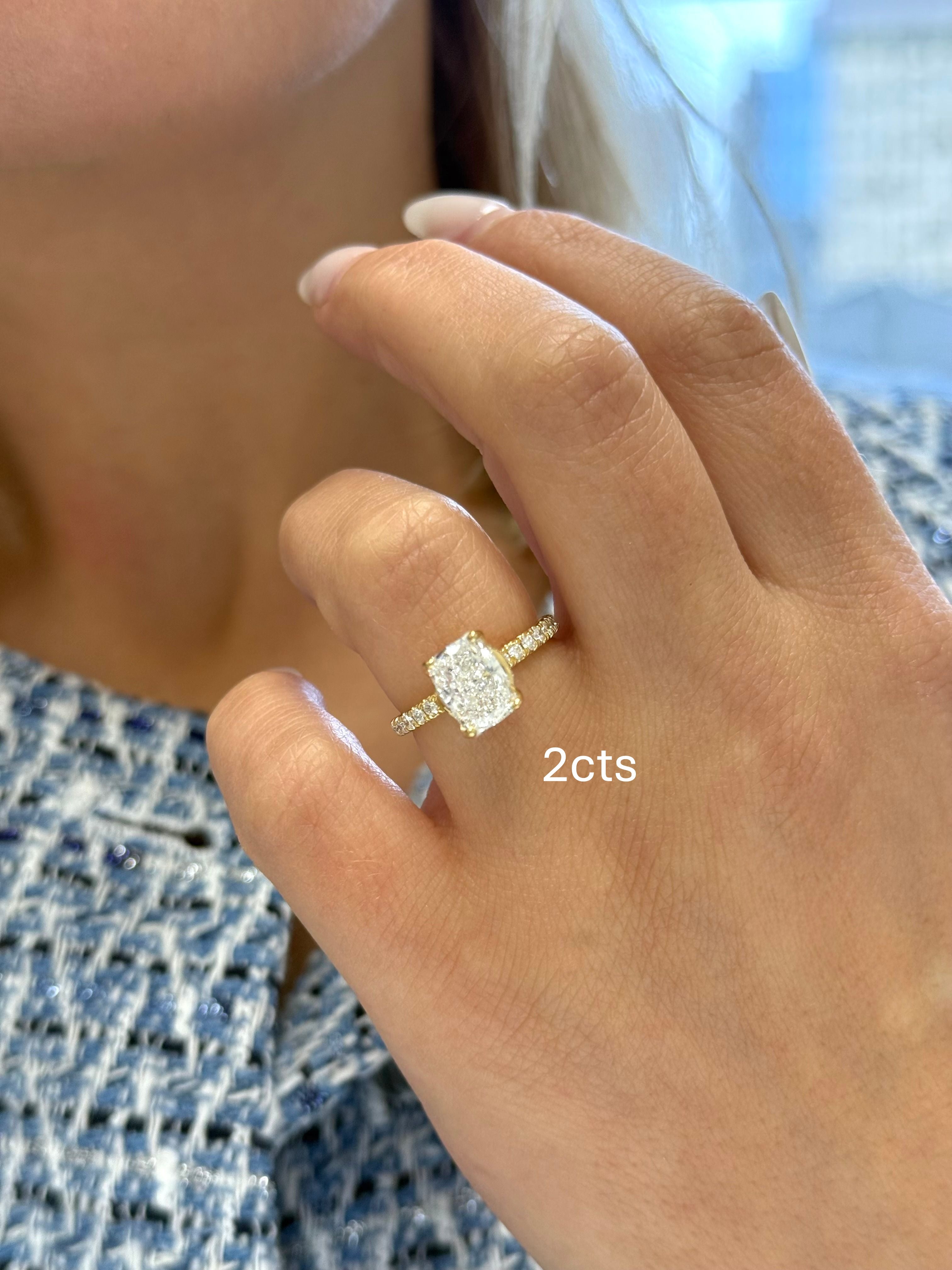 Lab Grown Cushion Diamond Engagement Pave Ring