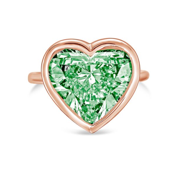 Lab-Grown Green Heart Diamond Bezel Ring, 14K Gold