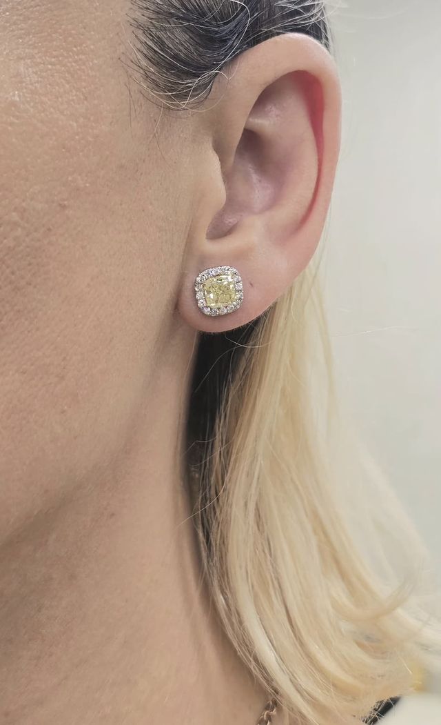 3.01ct Fancy Yellow Diamond Halo Stud Earrings