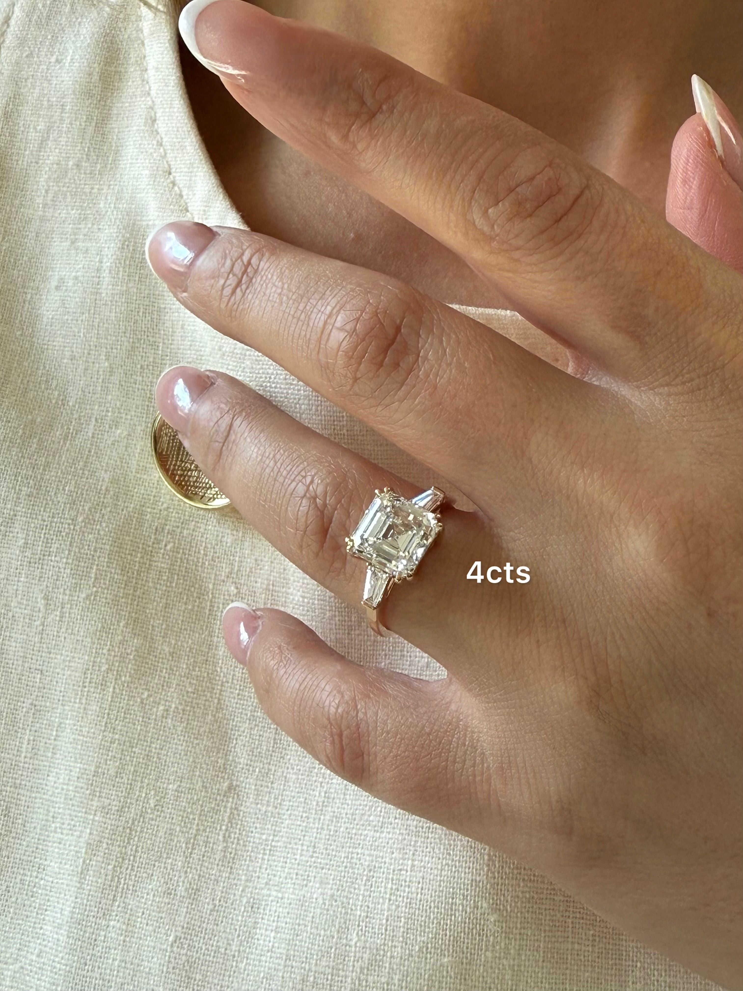 Lab Grown Asscher Diamond Ring with Baguettes