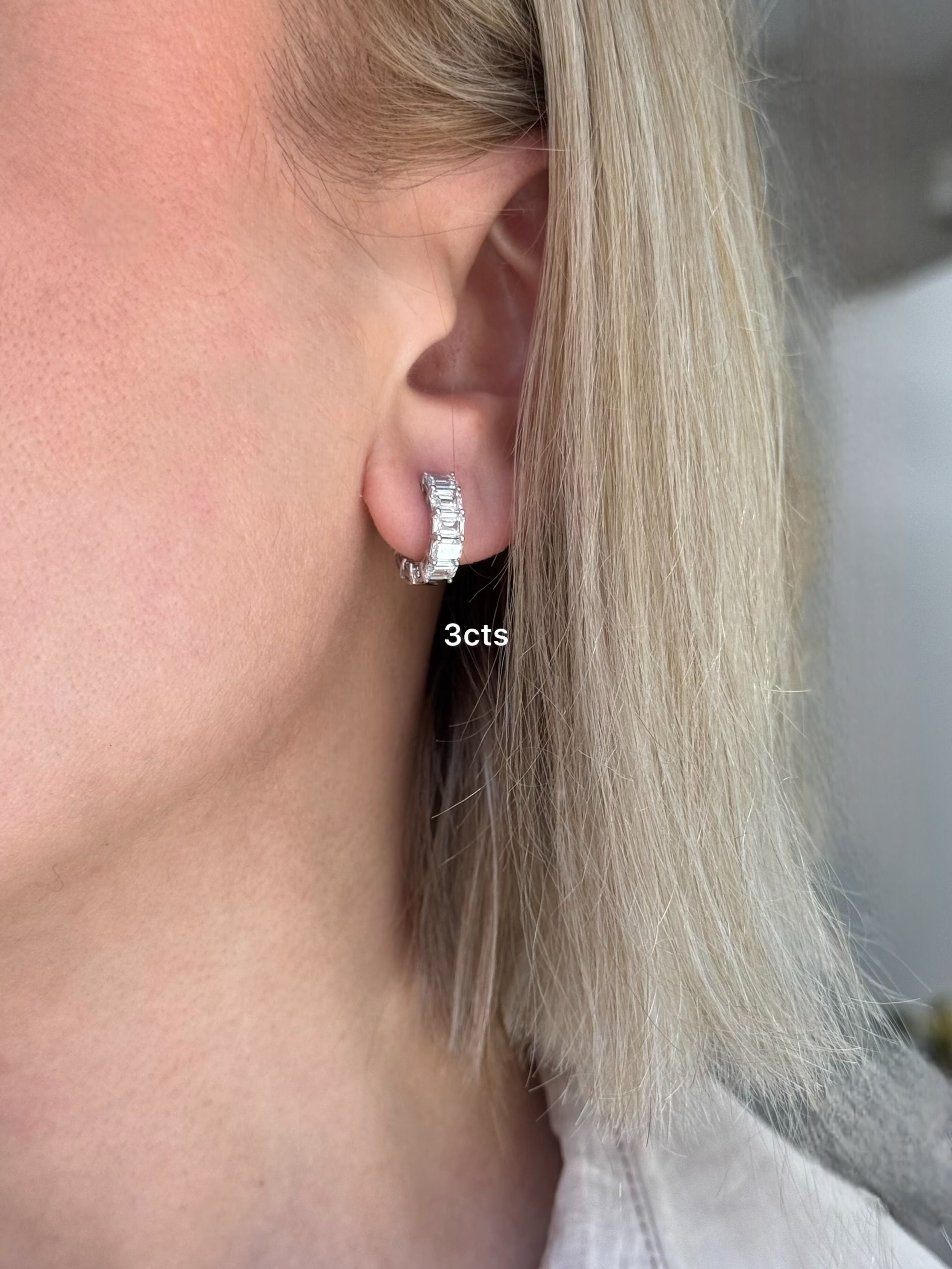 Lab Grown Emerald Cut Diamond Huggie Hoops