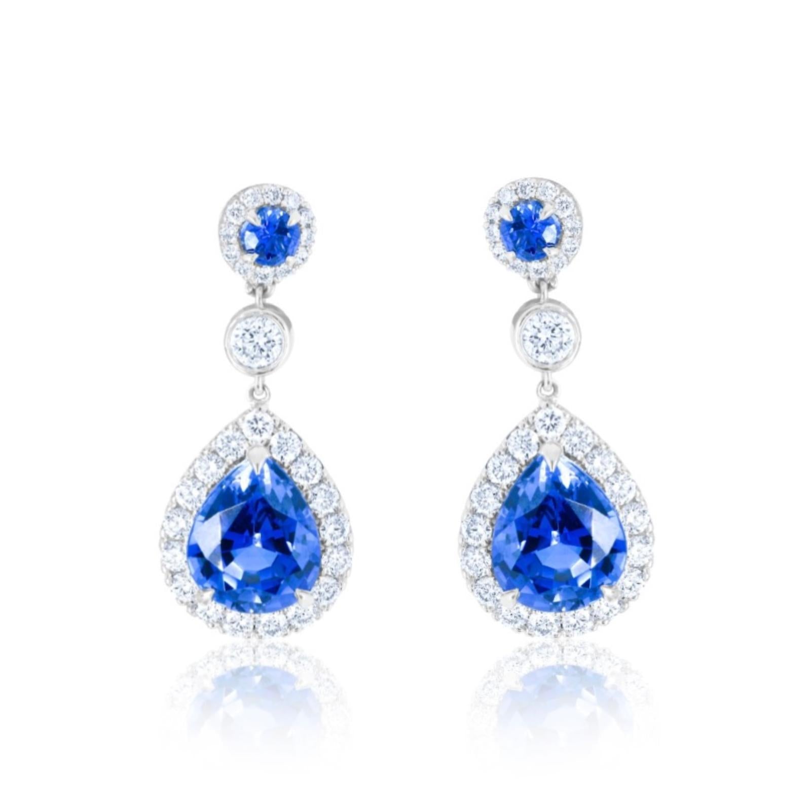 Pear Sapphire And Diamond Halo Drop Earring