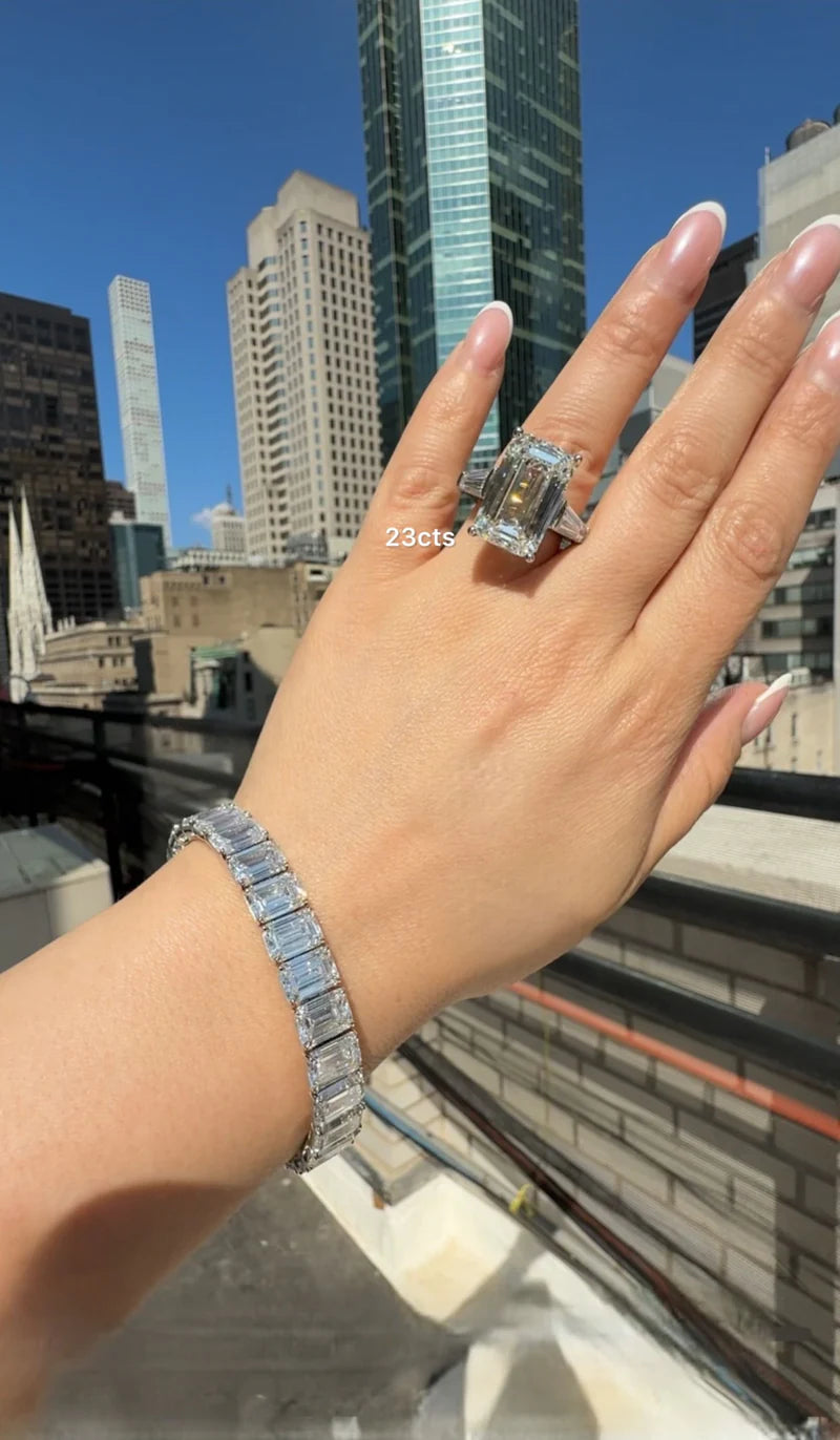 Lab Grown Emerald Cut Ring with Baguettes