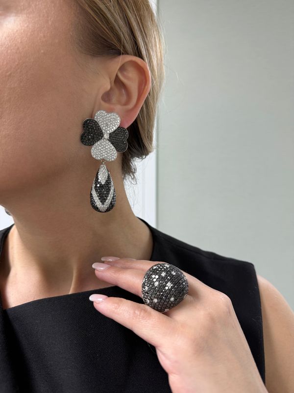 Black & White Diamond Floral Drops