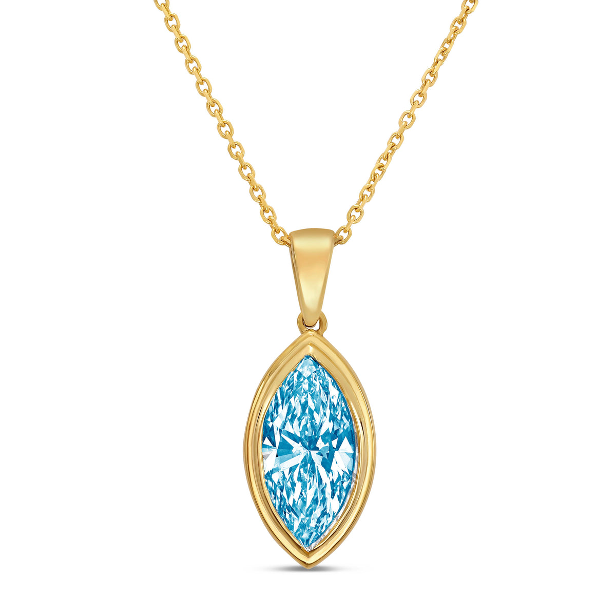 Lab-Grown Blue Marquise Diamond Bezel Pendant With Bail, 14K Gold