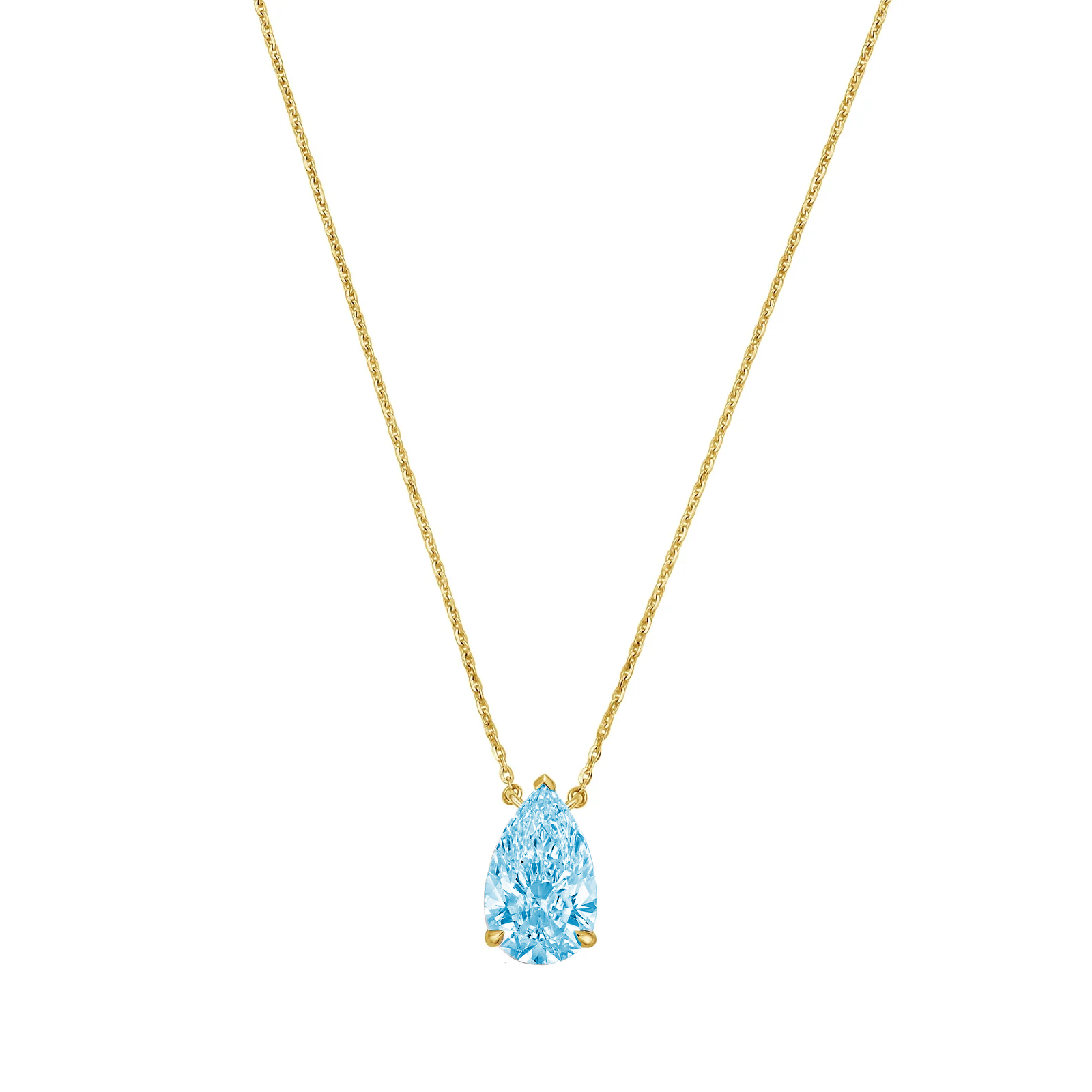 Lab-Grown Blue Pear Diamond Solitaire Pendant, 14k Gold